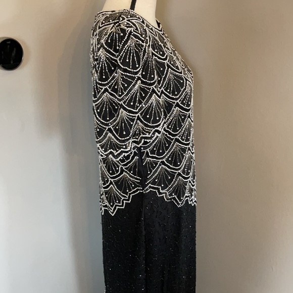 Laurence Kazar sequin pearl dress 100% silk maxi - Picture 5 of 12